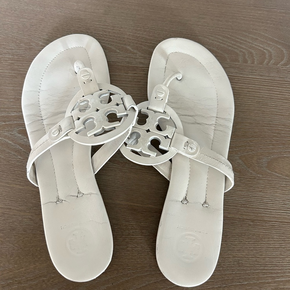 Tory Burch Miller Sandals, Size 8 in white.